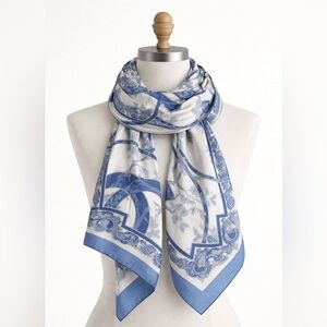 Chanel Navy and Beige Silk Scarf